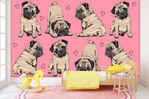 Cute Beige Pug Puppy Wallpaper Pink Girls Bedroom4 Fotor